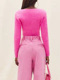 Fashion Women's Knitted Cardigan O-neck Slim Mental Buckle Long Sleeve Solid Color Short Sweater Spring 2023 New