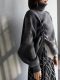 Tops 2022 Women Solid Color Drawstring Pleated Turtleneck Sweater Women's Pullover Loose Top Oversized Sweater