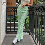 2021 Y2K Tie Dye Print Pants Women High Waist Green Summer Spring Fashion Zipper Vintage Wide Leg 90s Trousers