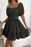 Neck Balloon Sleeve Ruffled