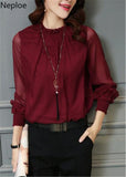Womens Tops Chiffon Blouse Korean Summer Woman Clothes Stand Neck Elegant Ladies Work Wear Shirts Fashion Blusas De