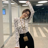 Harajuku Letter Print Long Sleeve T Shirt Women Korean Style Fashion Sexy Slim Tee Shirt Ladies Skinny Black Tops