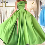 Green High Split Sexy Lady Club Party Long Floor Skirts Vestidos Dresses Night One Shoulder Satin Dress Evening