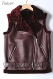 MODA Autumn Women Thick Warm Faux Leather Vest Jacket With Belt Ladies Fashion Sleeveless Waistcoat Coat Female Chic