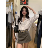 High-End Lace Pocket Design Shirt Women Spring New High-Waisted Work Clothes Half Short Skirt