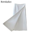 Skirt Suits Women Summer Two Piece Set Short Sleeve O-neck T Shirt + High Waist Long Pleated Skirt 2 Piece