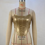 Toloer Women's Spring / Summer 2024 Sexy Hot Girl Metal Tie Band Strapless Vest Fish Bone Band Waist Small Vest Woman-Outfit