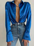 Spring Satin Long Sleeve Women's Shirts Button Up Shirt Cardigan Blouses Fashion Elegant Casual Women Tunics
