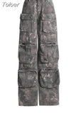 Spliced Pocket Denim Cargo Pants Women High Waist Wide Leg Loose Camouflage Jeans Female Fashion Autumn 2023 Clothing