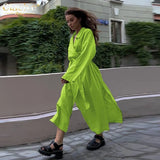 Autumn Dresses Woman 2022 Casual Loose Lapel Long Sleeve Lace-Up Maxi Dress Ladies Streetwear Fashion Slit Female