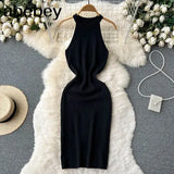 Style Knit Women Dress 2022 Summer Retro Vacation Elegant Ladies Slim A Line Sexy Solid Temperament