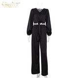 Black Satin Pants Set Women Fashion V-Neck Long Sleeve Blouse Matching Wide Trousers Suit Casual Slim Two Piece Pant
