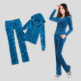 / Fall/2020 Women's Brand Velvet fabric Tracksuits Solid color Velour suit women Track suit Hoodies and Pants sapphire