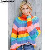 knitted sweater women autumn tops winter turtleneck long sleeve pullovers female blended fabric patchwork