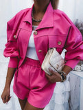Casual Rose Button Up Jacket and Matching Shorts