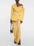 Fashion Women's Blazer Oblique Shoulder Long Sleeves Hollow Out Irregular Solid Color Suit Jacket Summer 2023 New