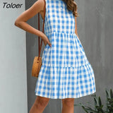 Casual Loose Plaid Print Ruffles A-line Dresses For Women 2021 O Neck Sleeveless Vintage Dress Ladies Fashion