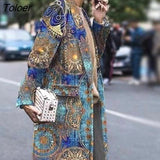 Coat Women 2023 Long Sleeve Lapel Jacket Printed Wool Long Coat Autumn and winter new European and American women's