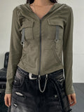 Wind Pocket Splicing Zipper Short Jacket Women's Autumn Hooded Casual New