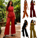 Women's Small Scented Striped U-Neck Cake Ponve-Free Sleeveless Knitted