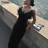 Off the Shoulder Sexy Dresses for Women 2023 Winter Sleeveless Fur Collar Mermaid Dress Elegant Party Evenig