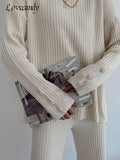 Women Casual Knitted Suits Elegant O-Neck Pullover Tops And Wide Leg Trousers 2 Piece Set 2022 Fashion Warm