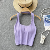 Summer Basic Halter Sexy Camisole Women Elastic Waist Design Slim Strap Top Korean Female Y2K Backless Beach