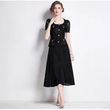 Small Scent Dress Female High-End Exquisite Temperament Lace Spliced 100 Folded Long Dress Dress Dress