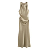 2025 New Fashion Round-Neck Sleeveless Black Silk-Sense Tidling Dress