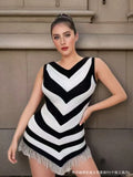 Striped Tuxedo Ass Dress Women's Summer Sleeveless Vest Dress Slimming Waist Thin Knitted