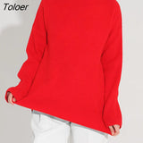 Red Big Size Knitting Sweater Loose Fit Turtleneck Long Sleeve Women Pullovers New Fashion Autumn Winter 2022