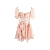 Elegant Short Party Dress Evening Women Sweet Fairy Vintage Mini Dress Lolita Kawaii Clothing 2022 Summer Korean
