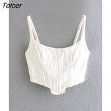 Women Chic Sexy Sewing Decorative Corset Camis Tank High Street Lady Summer Back Zipper Slim Vest Solid Crop Tops