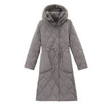 2024 New Diamond Lattice Loose Waist Down Cotton-Padded Coat Female Long Money Over The Knee Thick Cotton-Padded Jacket Winter Cotton-Padded Coat-Outfit