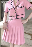 Fragrance Korean Fashion Short Sleeve Jacket + High Waist Pleated Skirt Set Summer Women's Clothes 2 Piece