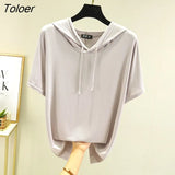 T-shirts Women Hooded Fashion Loose Casual All-match Korean Style Solid Simple Y2k Aesthetic Футболка Женский Cozy Chic