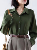 Toloer Shirt Woman Spring New Career OL Hanging Commuting Olive Green Shirt Workplace Interview Long-Sleeved