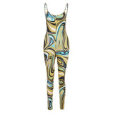 Sisterlinda Aesthetic Print Sling Jumpsuit Women Sleeveless Spaghetti Strap Skinny Elastic Attirewear Overalls Female