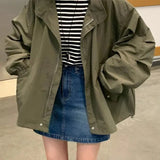 Versatile Drawstring Design Oversized Jacket-Outfit