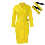 New Temperament Commuter OL Suit Collar Solid Color Double Buckle Large African
