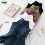 Women's Turtleneck Autumn and Winter Thicken Sweater Fashion 2021 Casual Pullover Knitted Jumper Striped Vintage Sweater