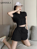 Summer Casual Tracksuit Women's Shorts Sets Fashion Short-sleeved Hooded Shirts Vest Wide-leg Shorts 2-piece Set