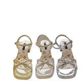 Water Drill Thick Heel Sandals Women 2025 Summer New Heel With Skirts Plus-Size High-Heeled Fashion