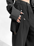 High Waist Black Hollow Out Long Casual Wide Leg Trousers New Loose Fit Pants Women Fashion Spring Autumn 2023