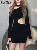 Mystery Sexy Stretch Slim Irregular Design Sense Tailoring Stitching Pearl Chain Half Off-Shoulder Long-Sleeved