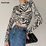 Korean Style Leopard Long Sleeve Crop Top Elegant Sexy Slim Autumn T Shirts Chic Fashion Ribbed Tee Shirts Japanese