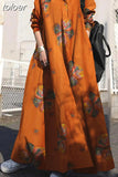 Vintage Print Loose Long Dress For Women Lapel Half Sleeve Loose Waist Maxi Dresses Female 2023 Spring Fashion