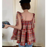 Lace Up Sleeveless Plaid Cami Top-Outfit