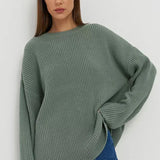 Toloer / Winter 2024 Round Collar Loose Long Sleeve Basic Casual Sweater