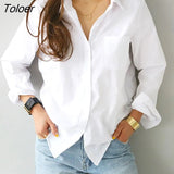 Long Sleeve Ladies Tops Blouses Oversized Button Casual Cotton White Shirt Women Turn-down Collar Loose Blouse Women
